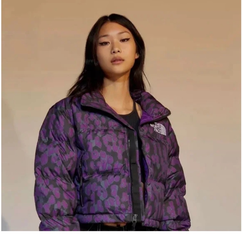 The North Face Nuptse cropped leopard print jacket